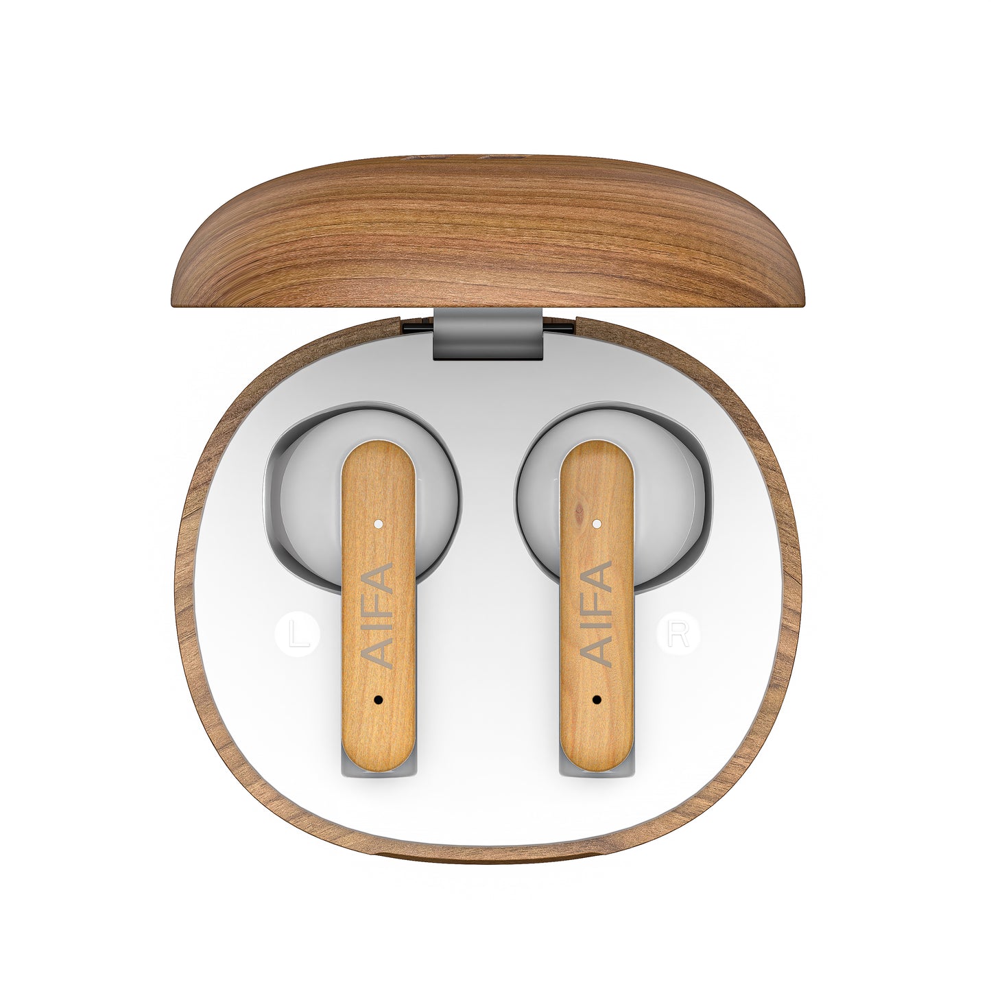 AIFA Wooden Wireless Earbuds, BT 5.3 Headphones Bass Stereo, 35 Hrs Playtime Ear Buds with Noise Cancelling Mic for Calls, Made of Environmentally Friendly Materials (Cherrywood)