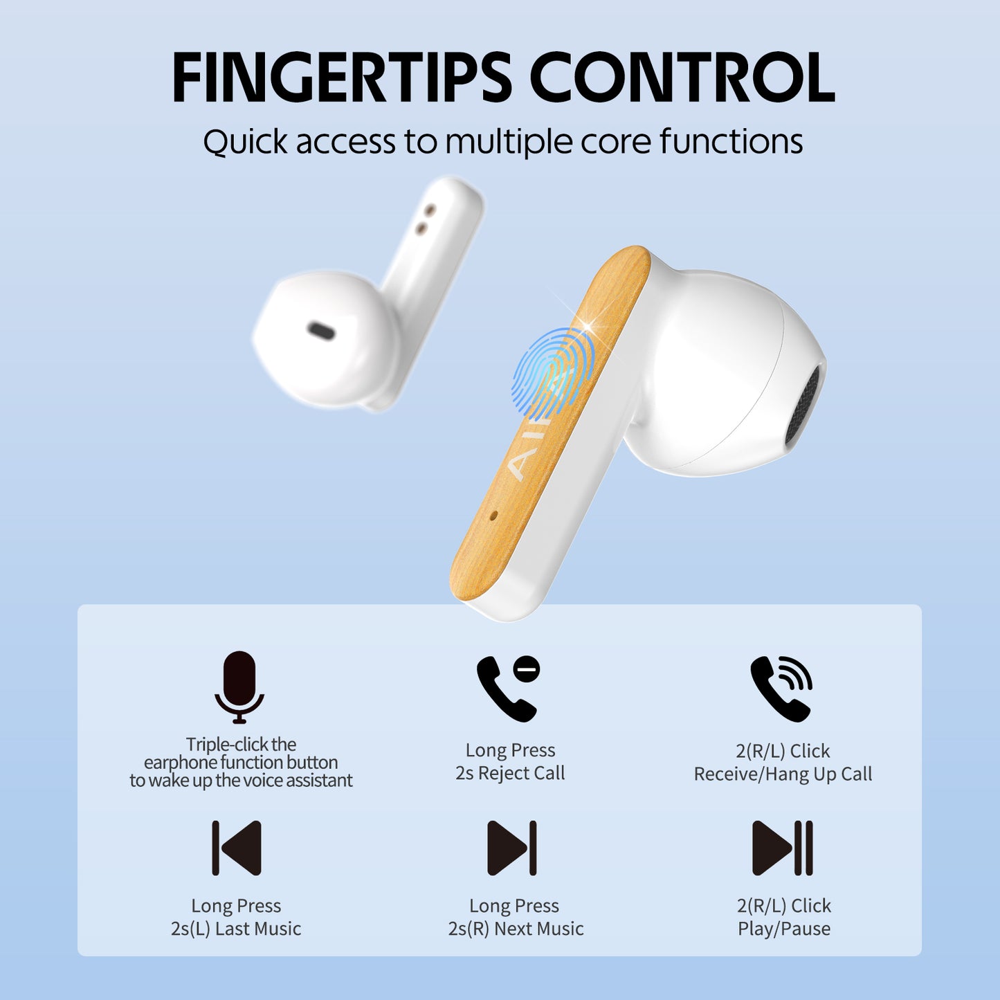 AIFA Wooden Wireless Earbuds, BT 5.3 Headphones Bass Stereo, 35 Hrs Playtime Ear Buds with Noise Cancelling Mic for Calls, Made of Environmentally Friendly Materials (Cherrywood)