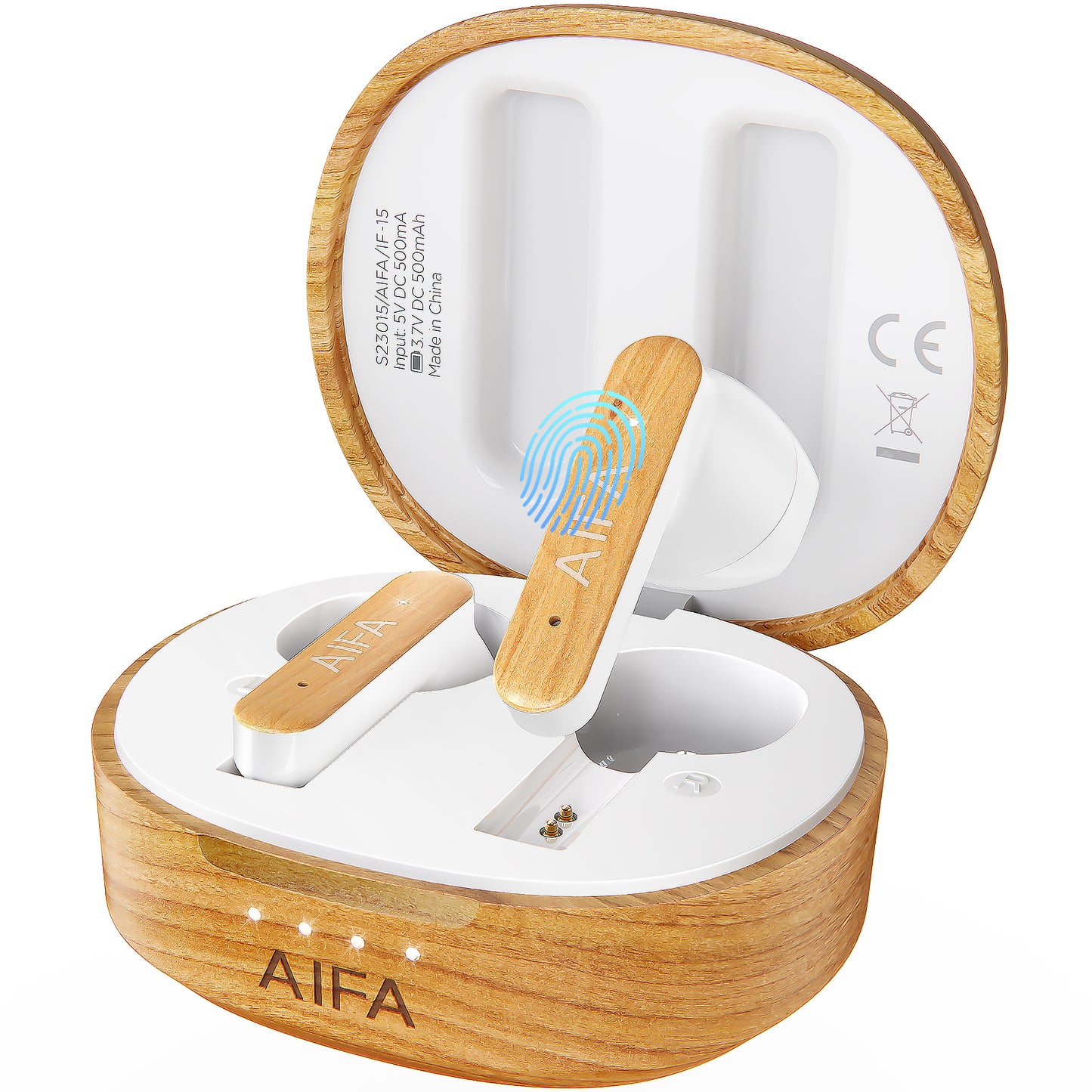 AIFA Wooden Wireless Earbuds, BT 5.3 Headphones Bass Stereo, 35 Hrs Playtime Ear Buds with Noise Cancelling Mic for Calls, Made of Environmentally Friendly Materials (Cherrywood)