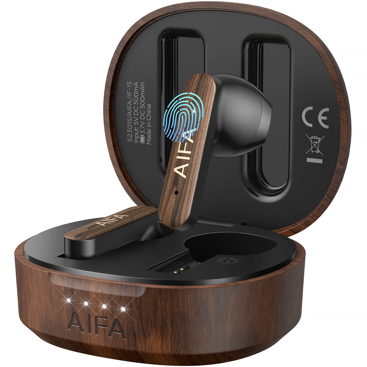 AIFA Wooden Wireless Earbuds, BT 5.3 Headphones Bass Stereo, 35 Hrs Playtime Ear Buds with Noise Cancelling Mic for Calls, Made of Environmentally Friendly Materials (WalnutWood)