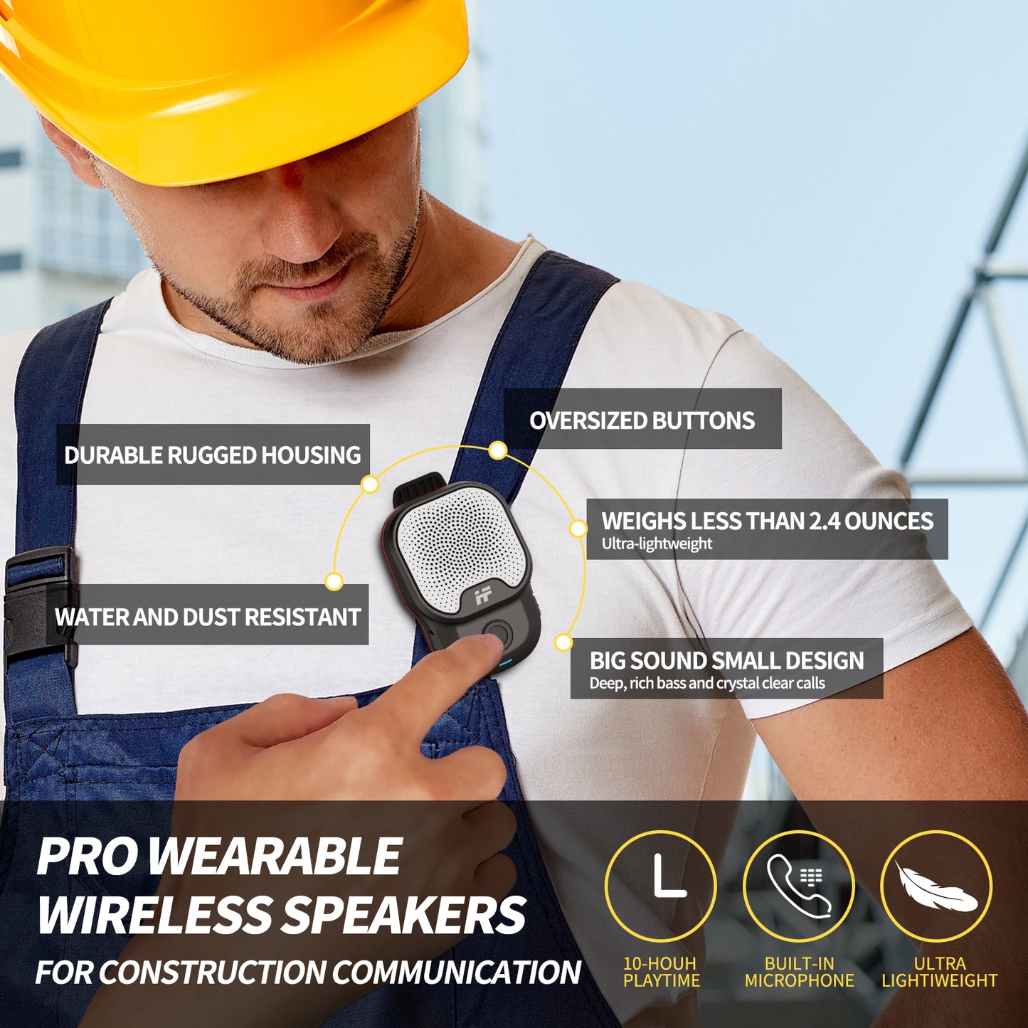 AIFA Wearable Bluetooth Portable Speaker, Clip On Wireless Bluetooth Speaker, IPX7 Water-Resistant Portable Speaker, Built-in Mic for Hands-Free Music and Calls