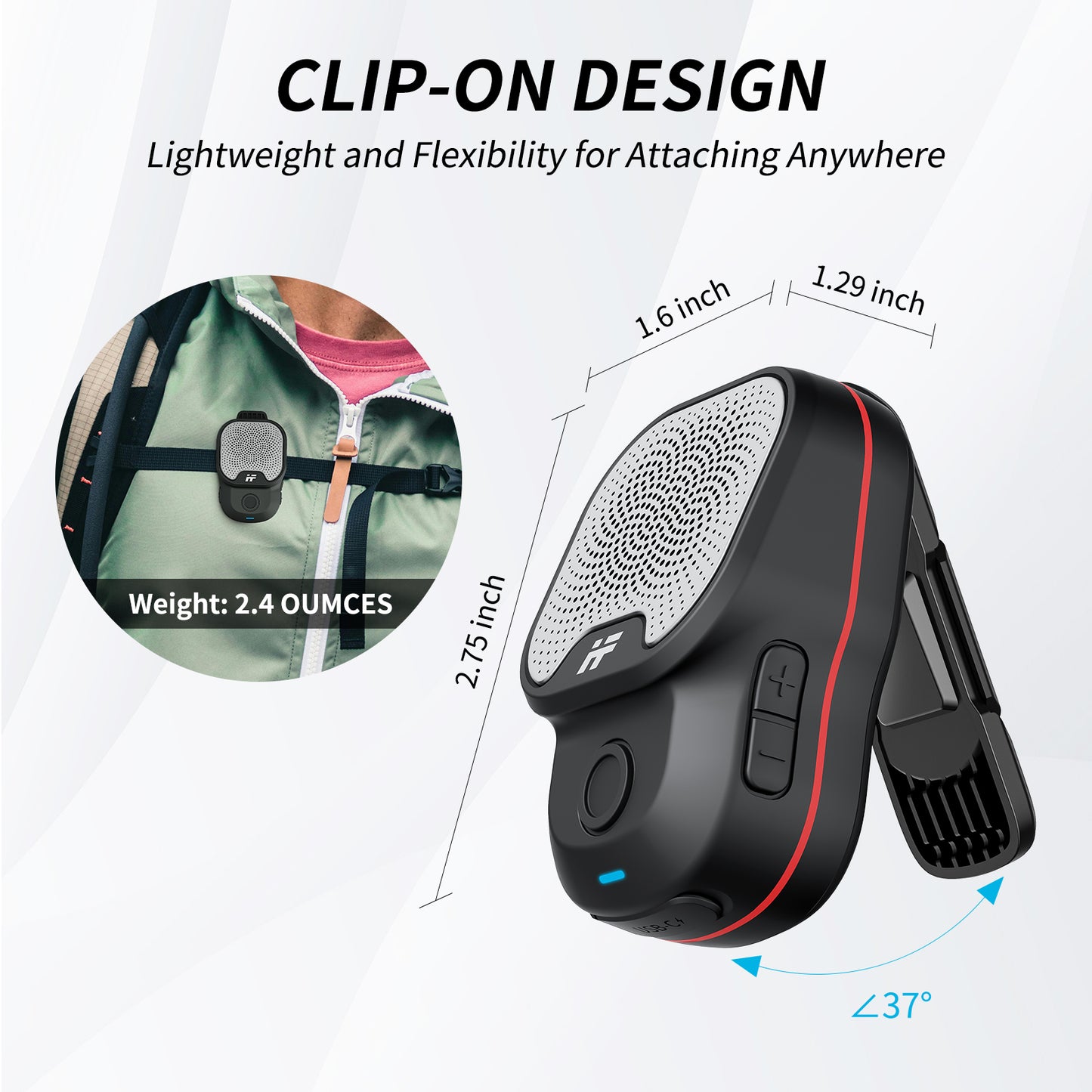 AIFA Wearable Bluetooth Portable Speaker, Clip On Wireless Bluetooth Speaker, IPX7 Water-Resistant Portable Speaker, Built-in Mic for Hands-Free Music and Calls